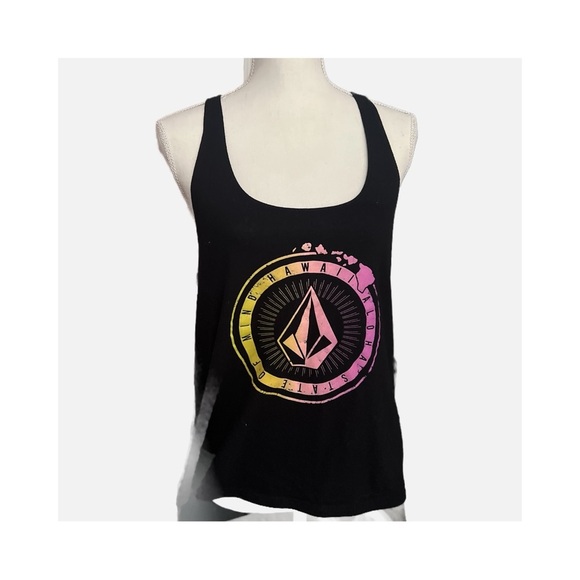 Volcom Black Tank with Pink and Yellow Design - Picture 1 of 5
